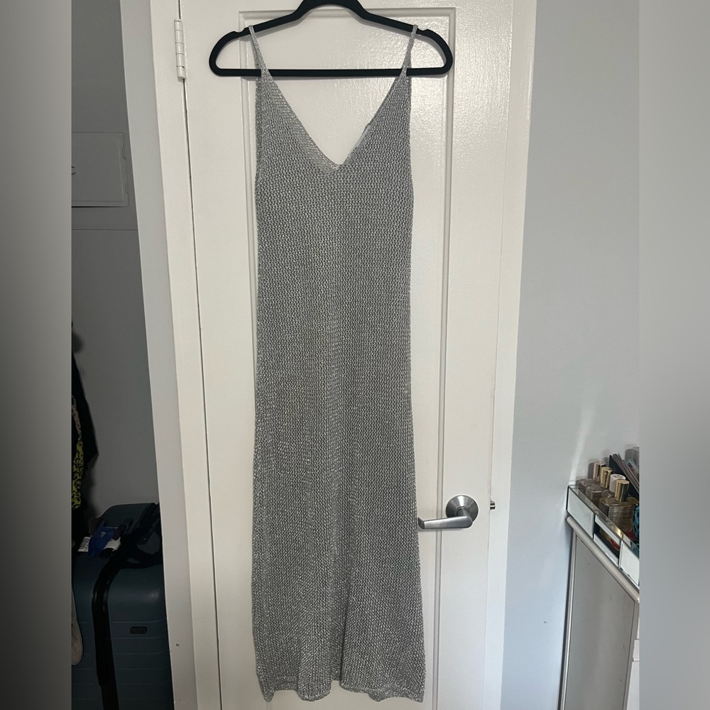 Zara Mesh Metallic silver open knit dress size medium